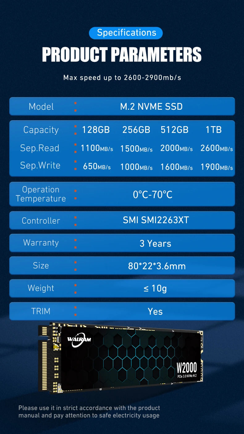 Walram W2000 256GB M.2 NVME SSD 3Yr Wty
