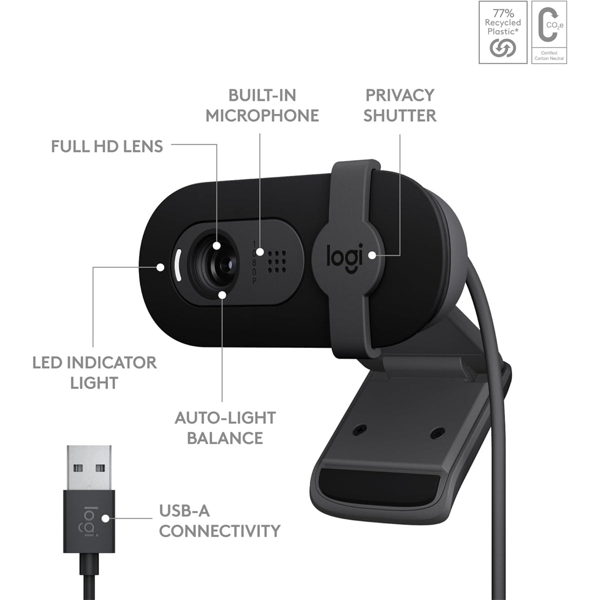 Logitech Brio 100 FHD HDR Webcam - Graphite