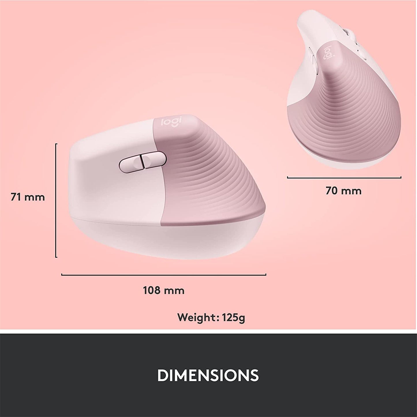 Logitech Lift Vertical Ergonomic Wireless Mouse - Rose