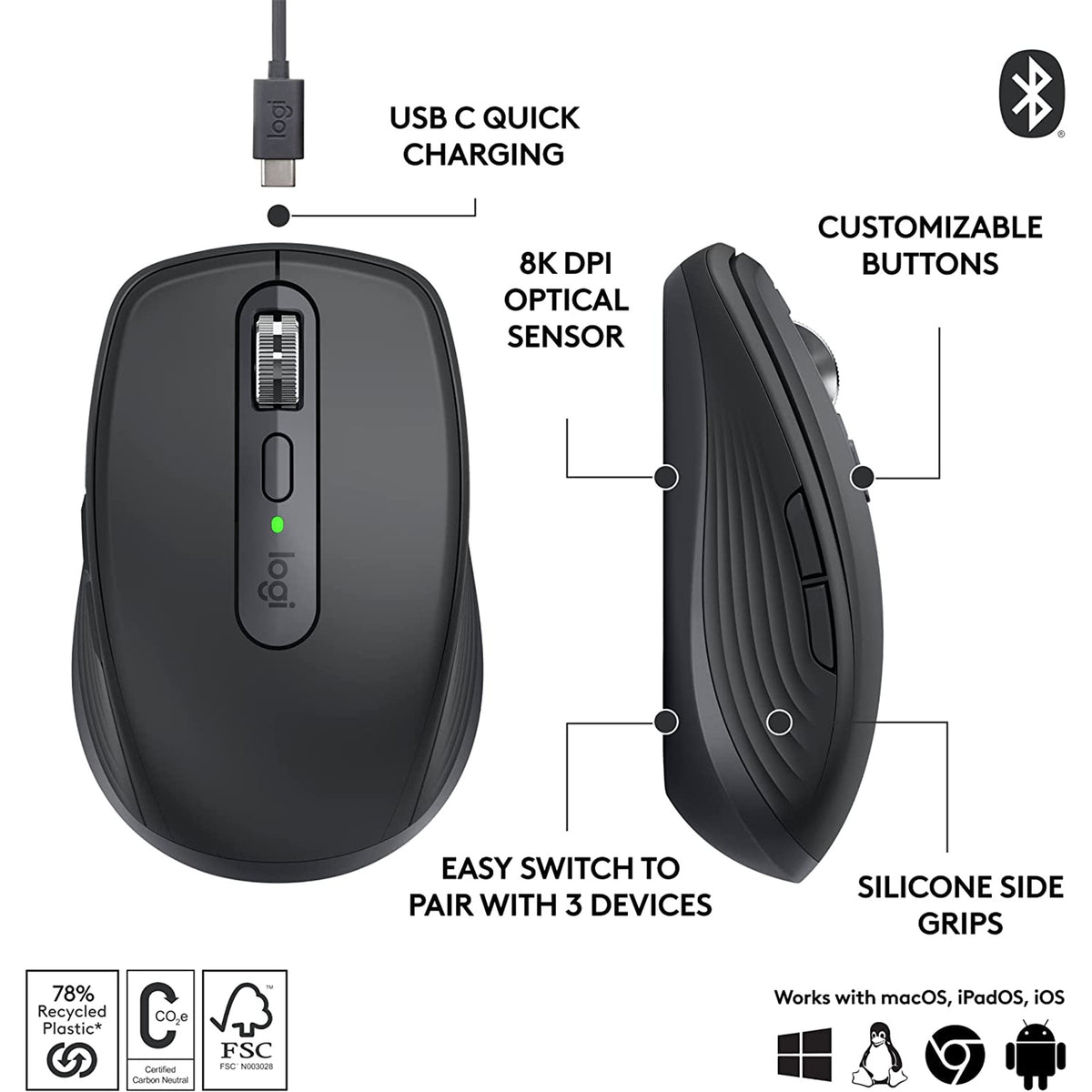 Logitech MX Anywhere 3S Wireless Mouse - Graphite
