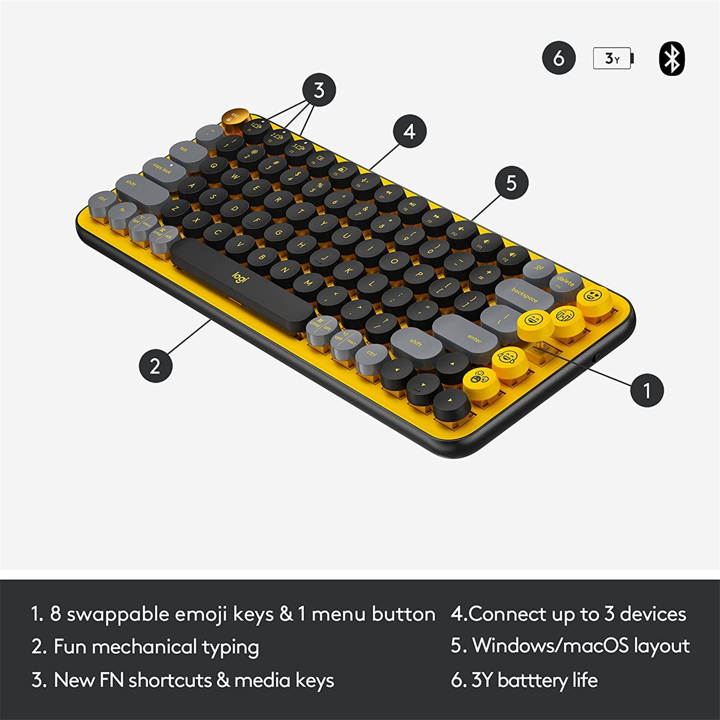 Logitech POP Keys Wireless Mechanical Keyboard with Customizable Emoji Keys