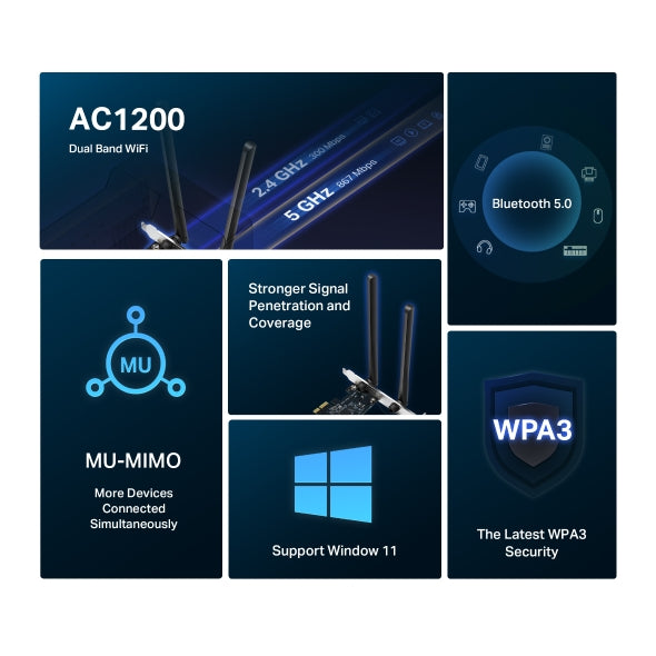 Mercusys AC1200 WIFI + Bluetooth 5.0 PCIe Adapter