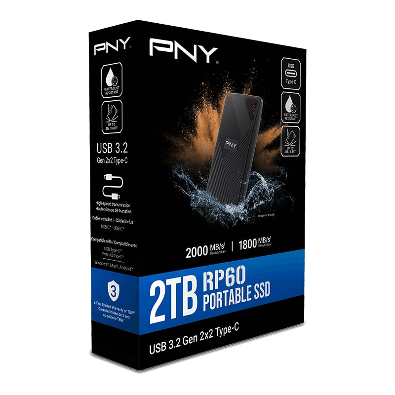 PNY RP60 2TB USB 3.2 Gen 2x2 Type-C Portable External SSD