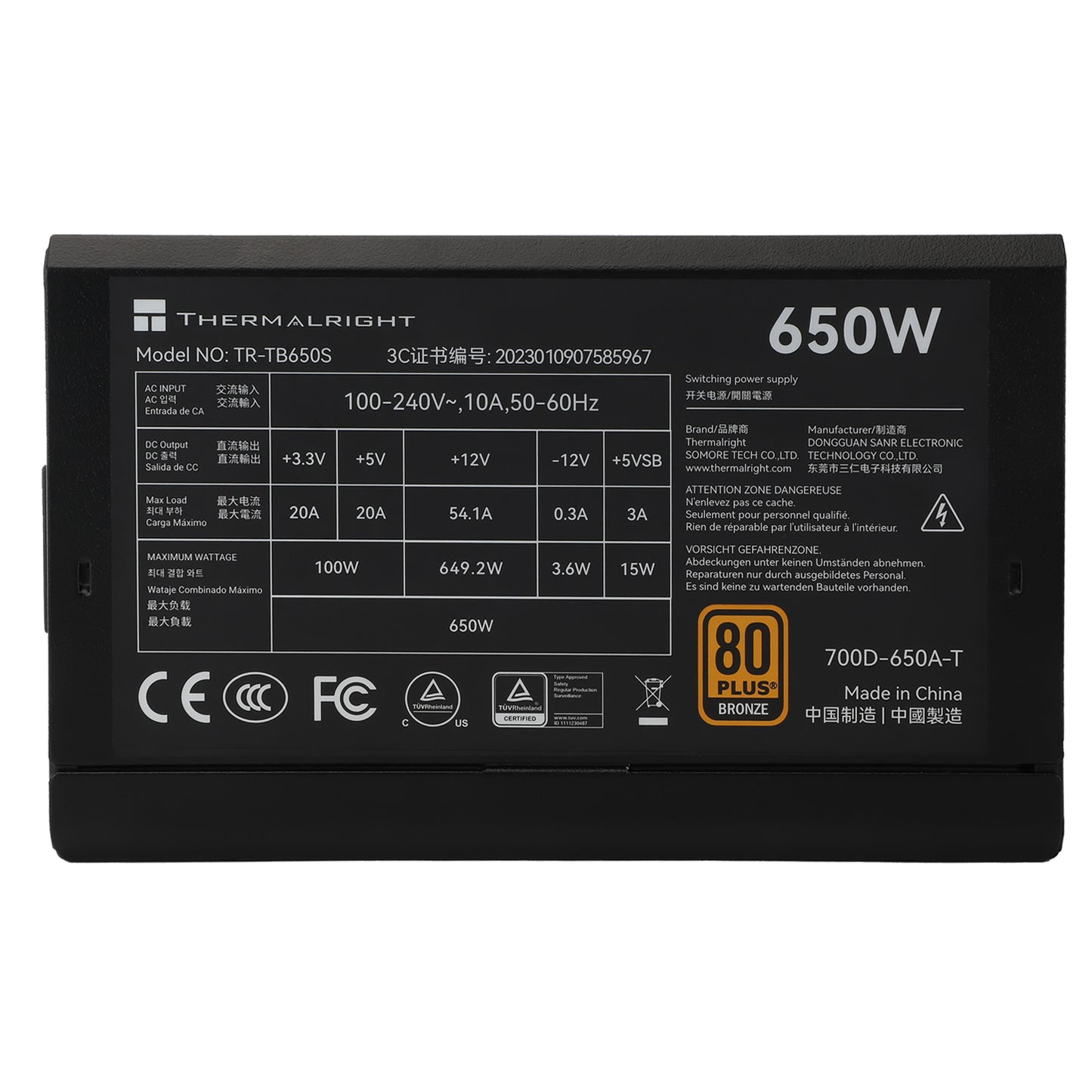 ThermalRight TB-650S 650W 80 Plus Bronze ATX PSU