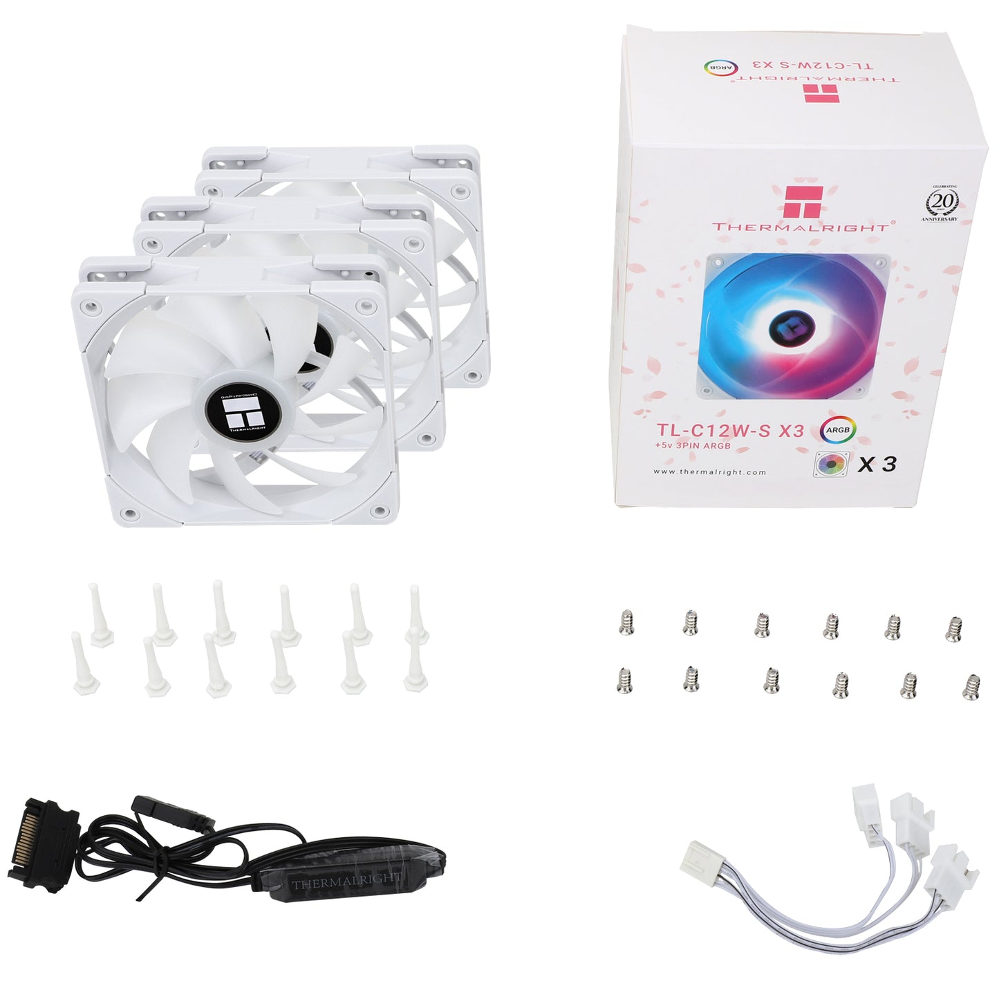 ThermalRight 3 Pack TL-C12W-S 120mm ARGB White Case Cooler Fan