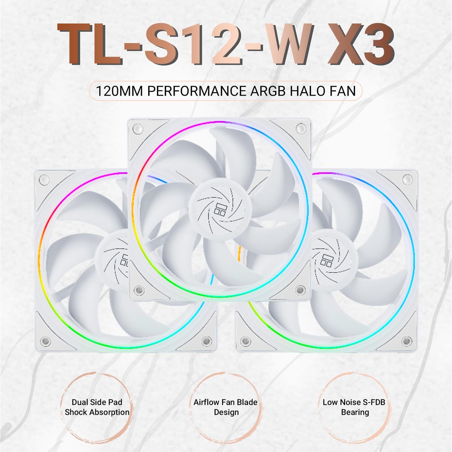 ThermalRight 3 Pack TL-S12W 120mm White ARGB Case Cooler Fan