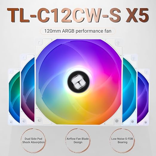 ThermalRight 5 Pack TL-C12CW-S 120mm ARGB White Case Cooler Fan