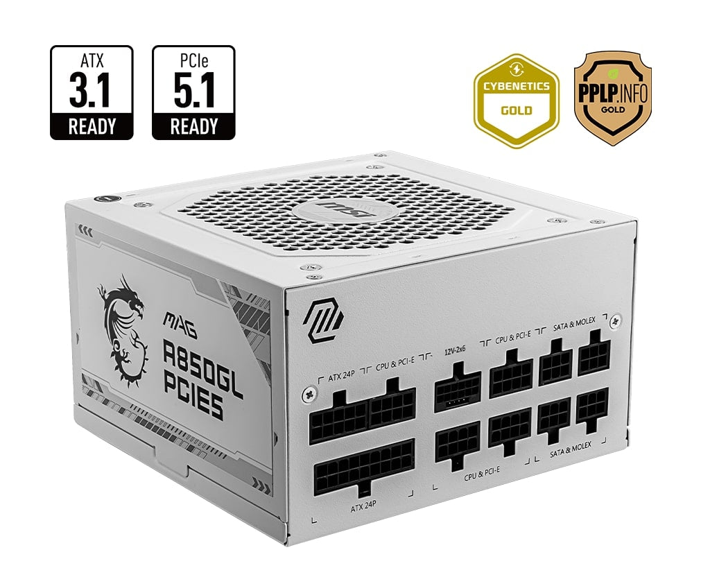 MSI MAG A850GL White PCIE5 850W 80Plus Gold ATX 3.0 PSU