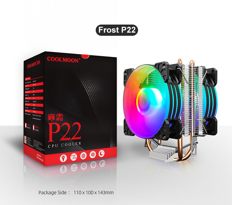 COOLMOON P22 RGB 3Pin Dual Fan CPU Air Cooler