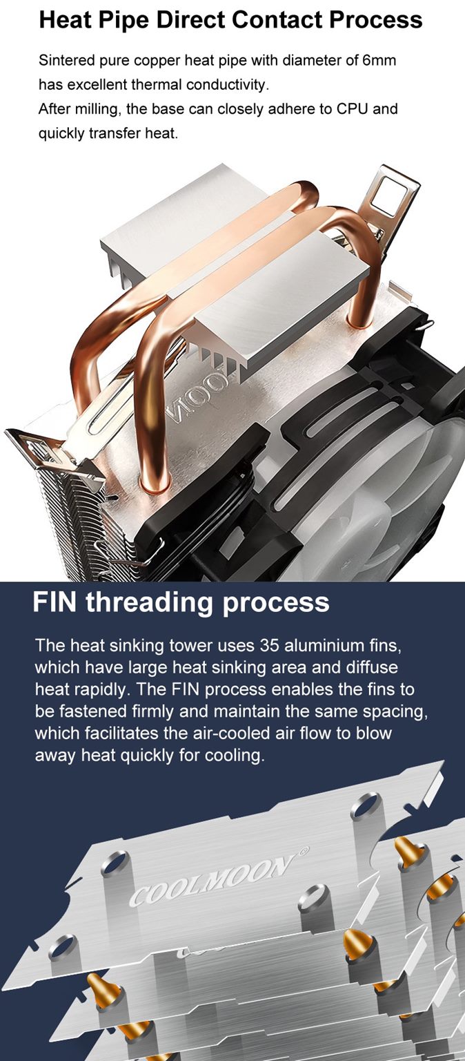 COOLMOON P22 RGB 3Pin Dual Fan CPU Air Cooler