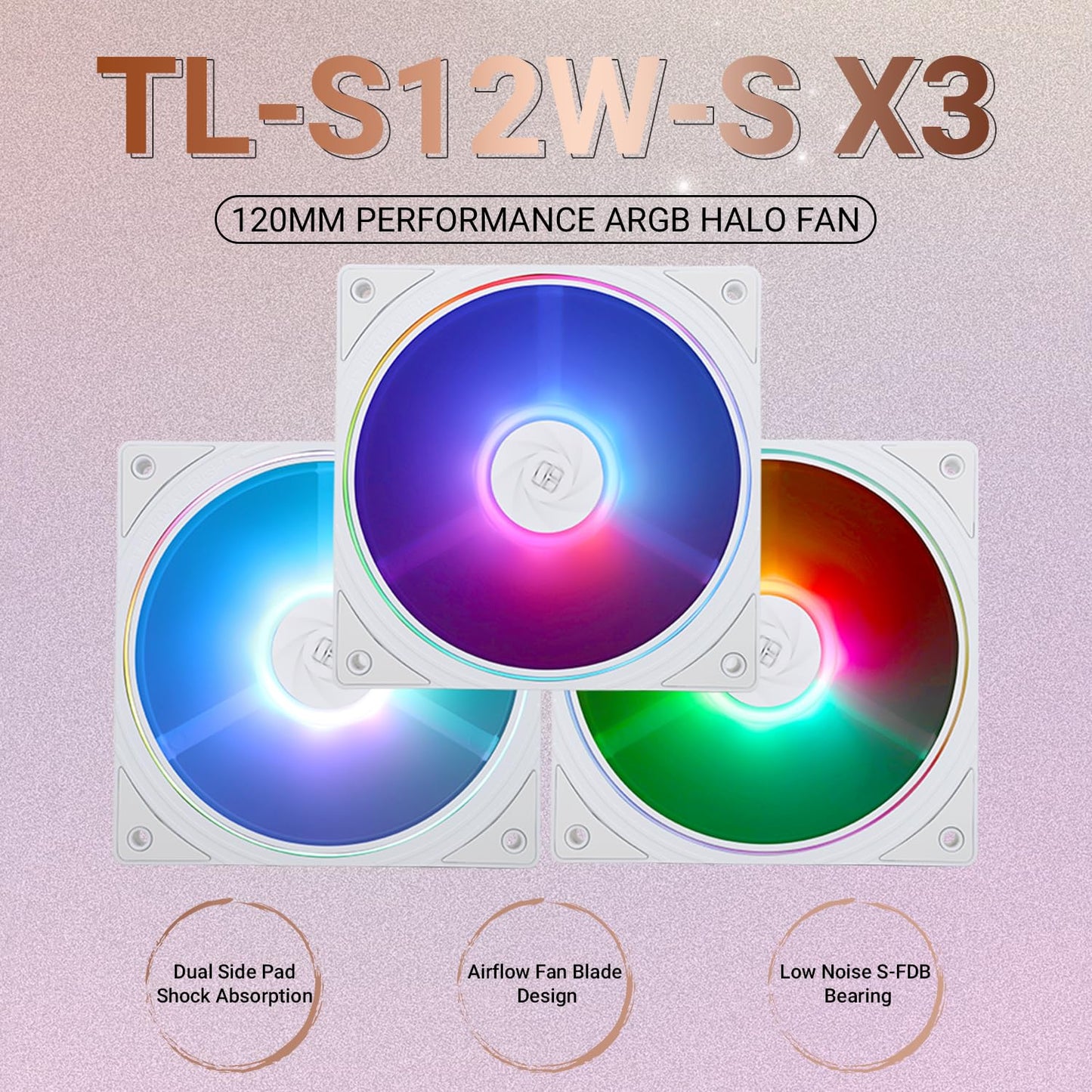 ThermalRight 3 Pack TL-S12W-S 120mm White ARGB Case Cooler Fan