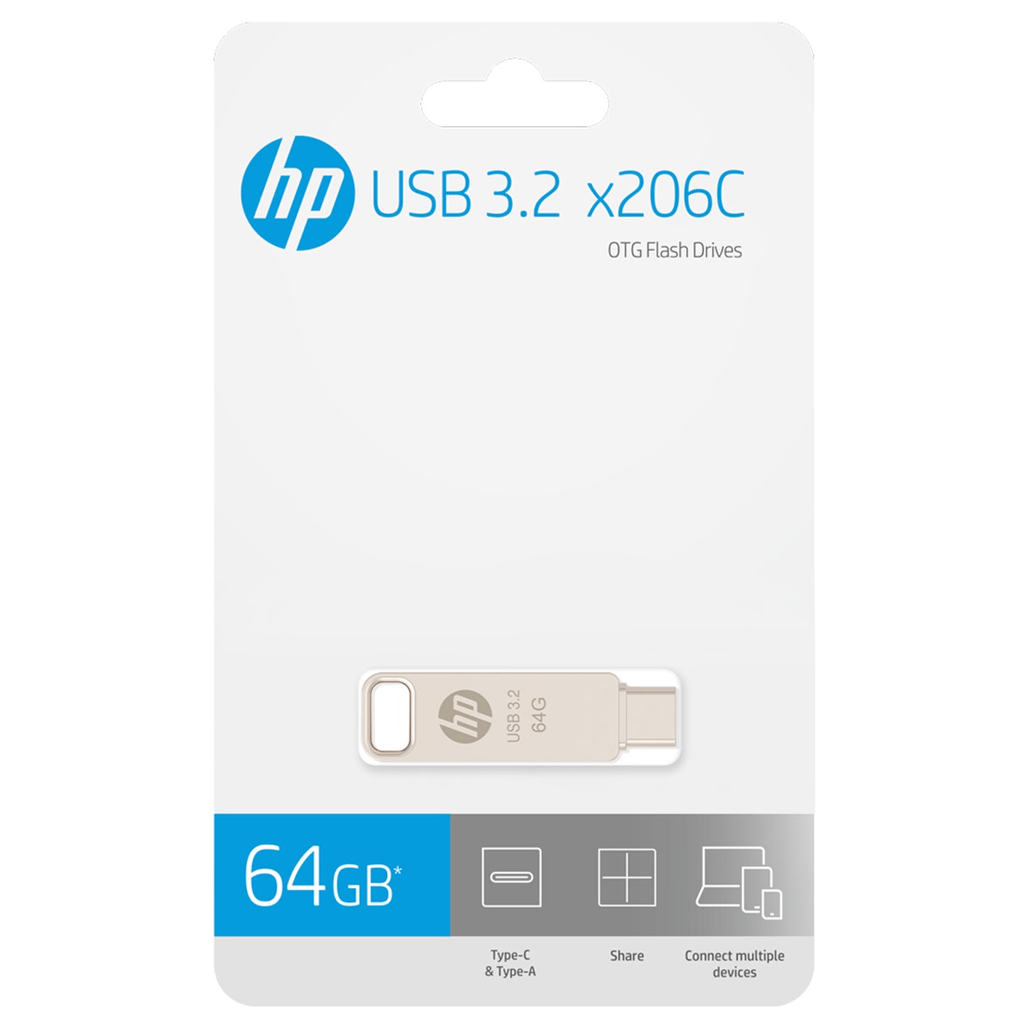 HP x206C 64GB OTG Type-C + Type-A USB 3.2 Flash Drive 2Yr Wty