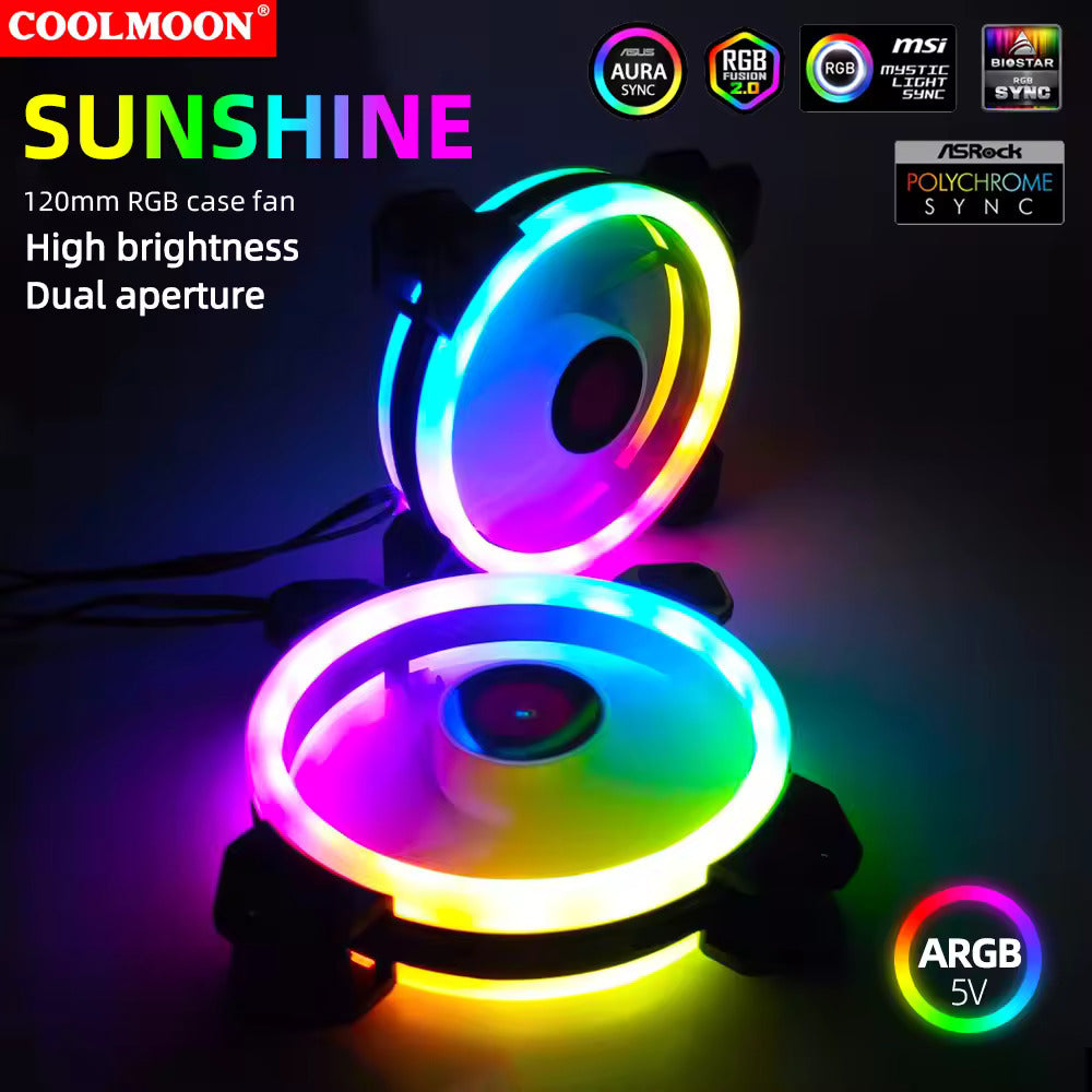 COOLMOON 120mm RGB LED PC Case Fan 5 Pack + Controller Hub + Remote