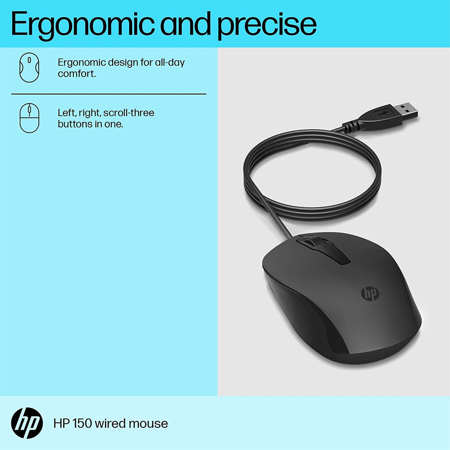 HP 150 240J6AA USB Wired Mouse - Black