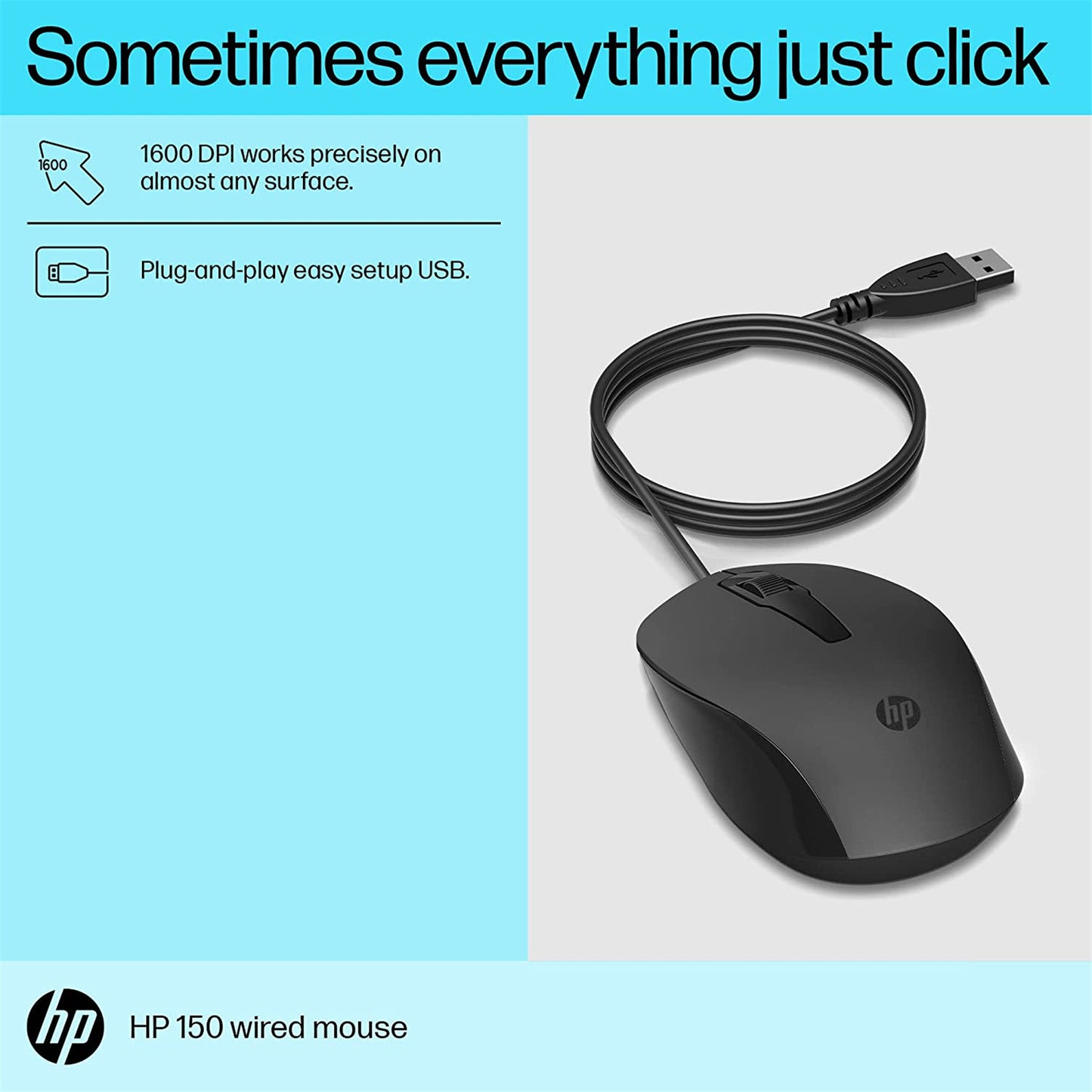 HP 150 240J6AA USB Wired Mouse - Black