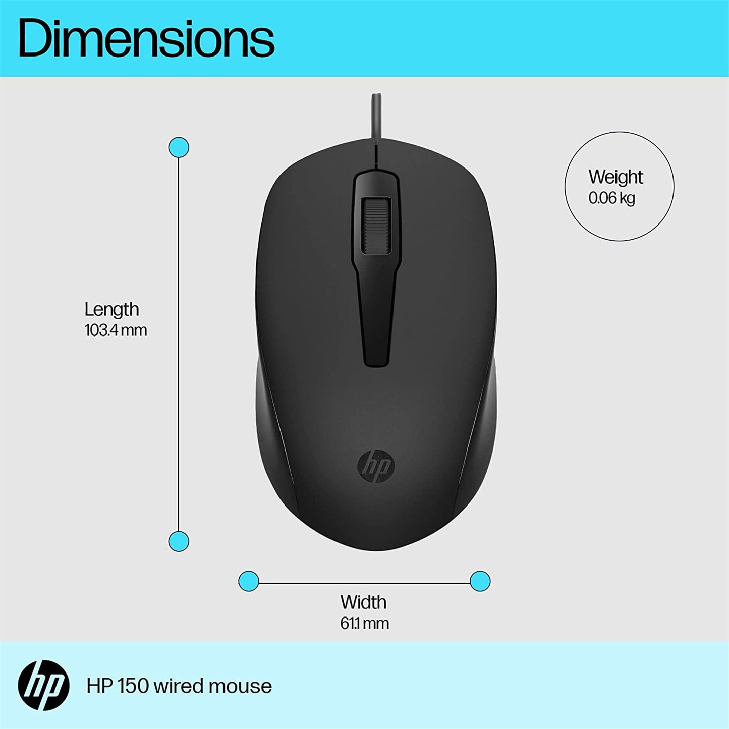 HP 150 240J6AA USB Wired Mouse - Black