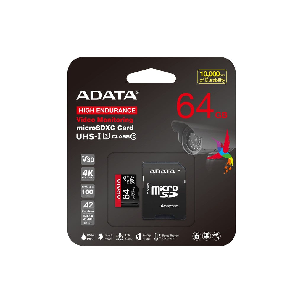 ADATA High Endurance 64GB U3 A2 V30 microSD Card with Adapter