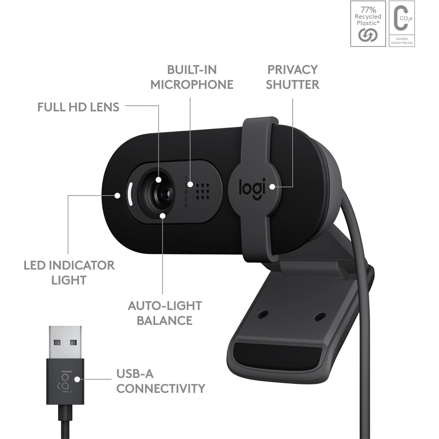 Logitech Brio 100 FHD HDR Webcam - Graphite