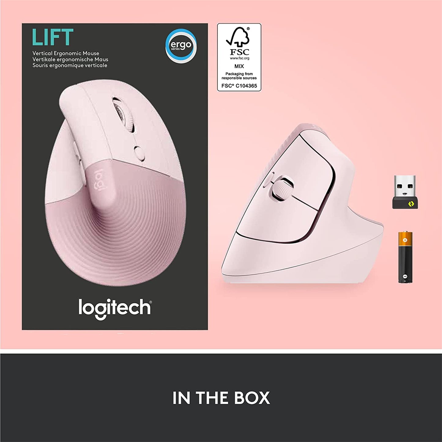 Logitech Lift Vertical Ergonomic Wireless Mouse - Rose