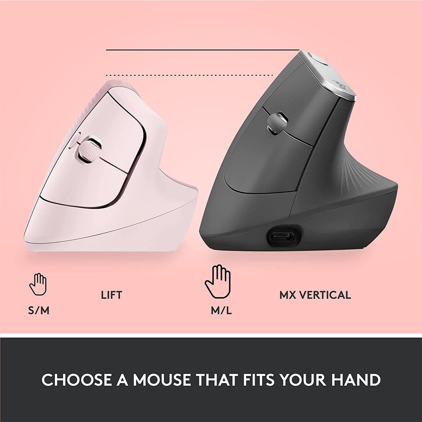 Logitech Lift Vertical Ergonomic Wireless Mouse - Rose