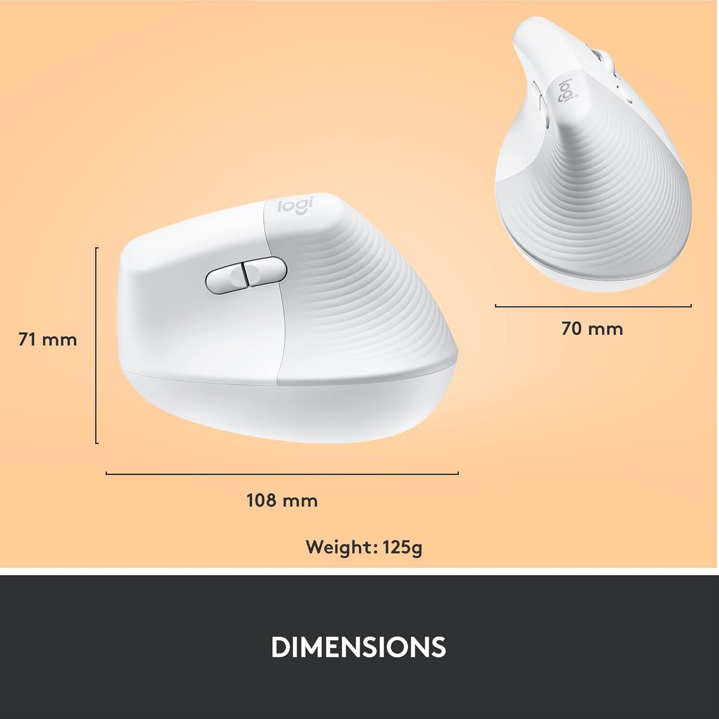 Logitech Lift Vertical Ergonomic Wireless Mouse - Pale Grey