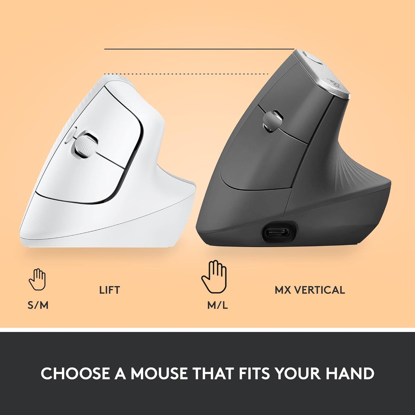 Logitech Lift Vertical Ergonomic Wireless Mouse - Pale Grey
