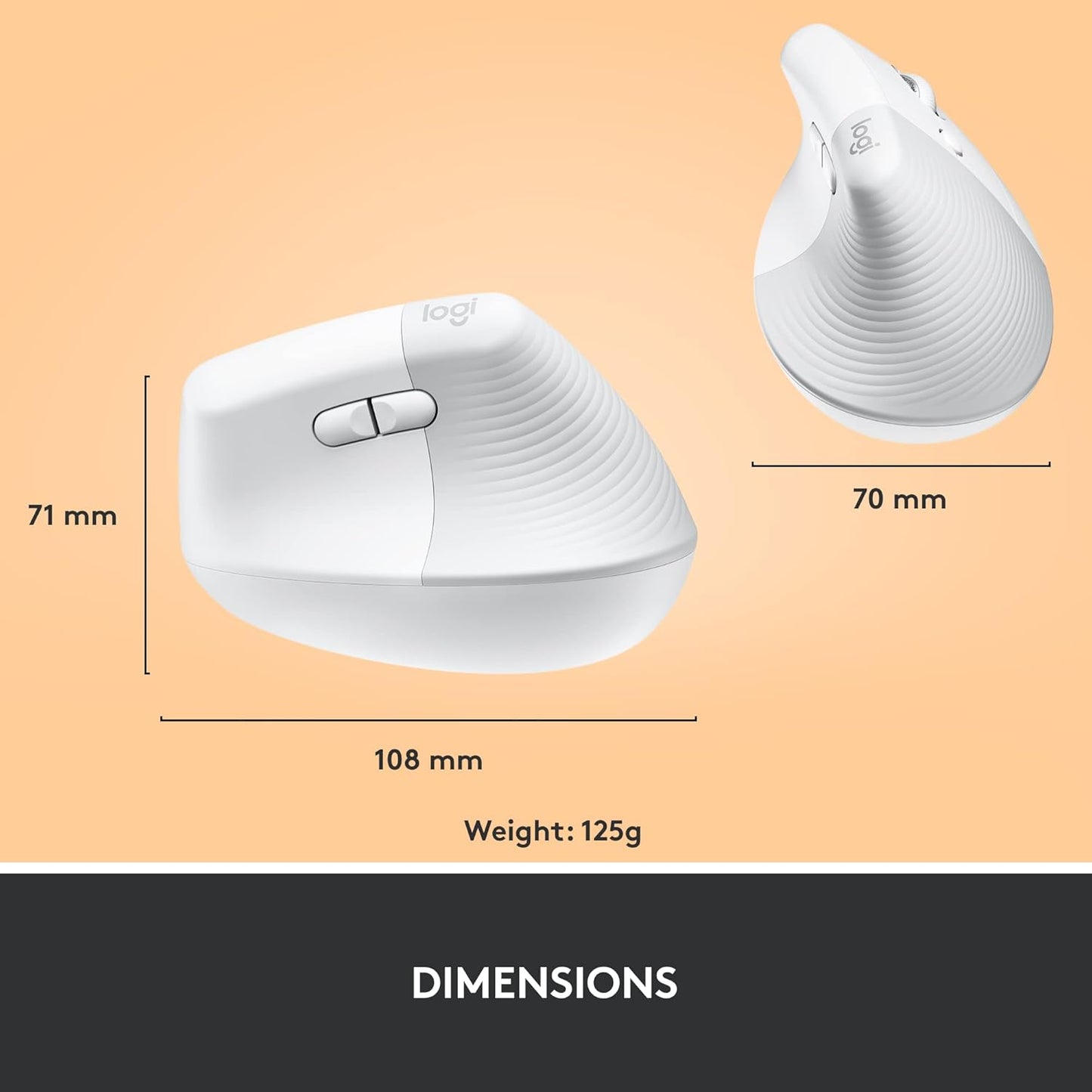 Logitech Lift Vertical Ergonomic Wireless Mouse - Pale Grey