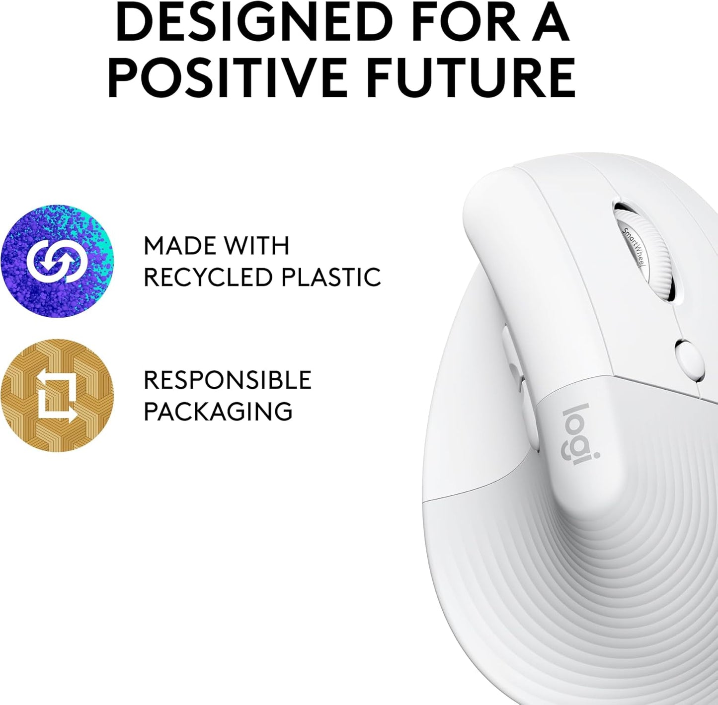 Logitech Lift Vertical Ergonomic Wireless Mouse - Pale Grey