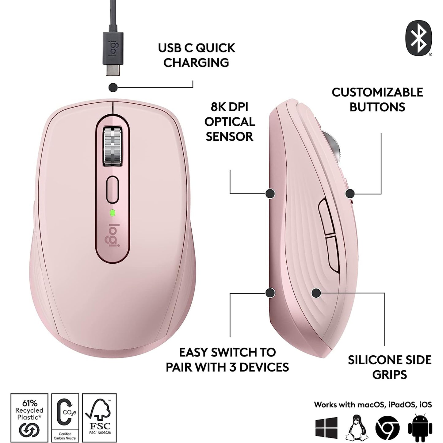 Logitech MX Anywhere 3S Wireless Mouse - Rose