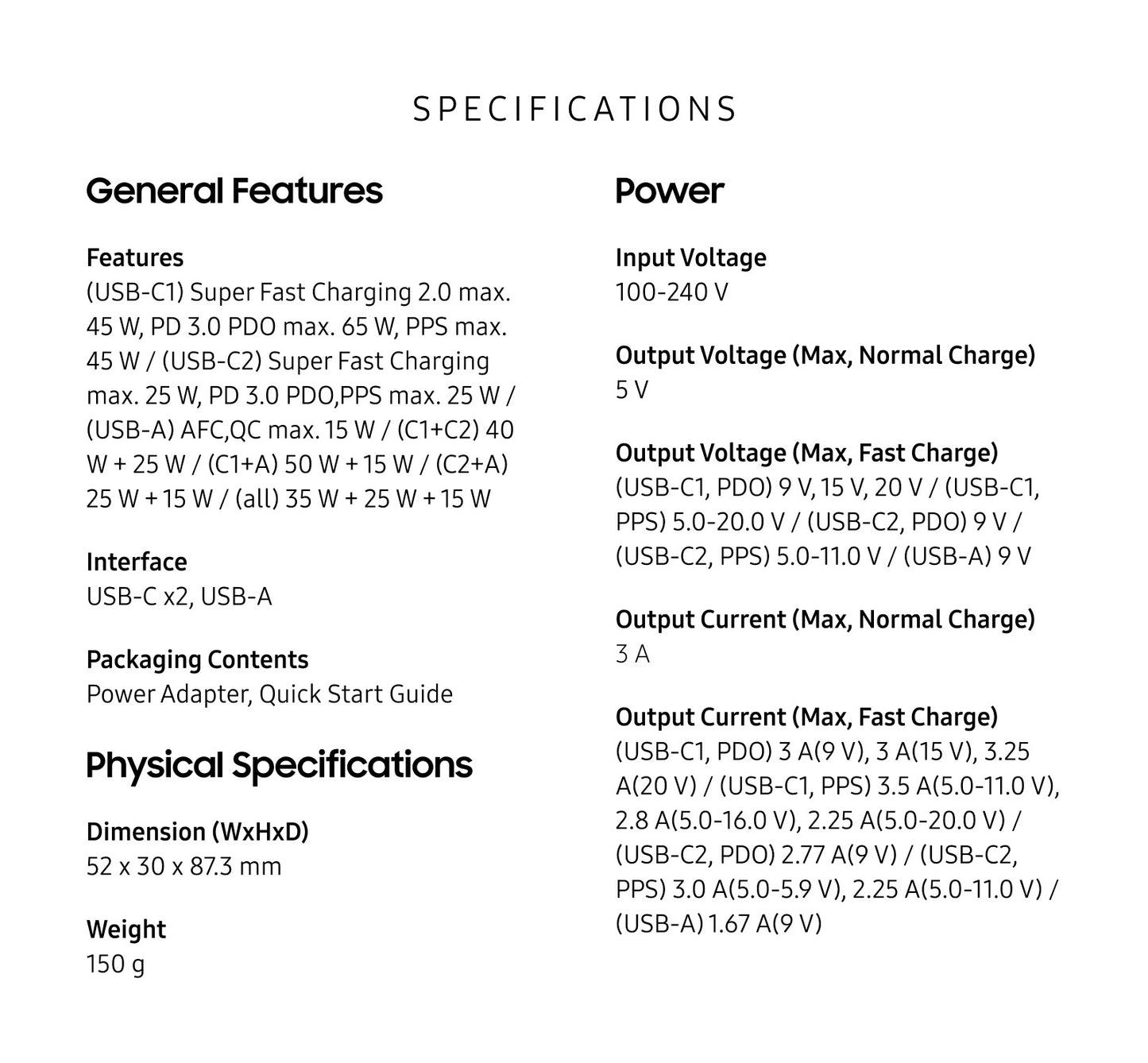 Samsung 65W USB-C PD Fast Charging Trio Wall Charger