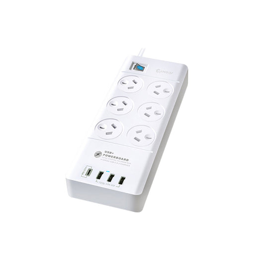 Sansai PAD-8066 6 Outlet Powerboard with USB-A & USB-C