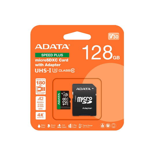 ADATA Speed Plus 128GB U3 A2 V30 microSD Card with Adapter Lifetime Wty