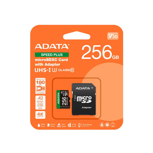 ADATA Speed Plus 256GB U3 A2 V30 microSD Card with Adapter Lifetime Wty