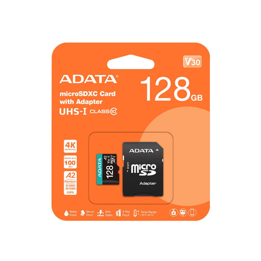 ADATA Premier Pro 128GB U3 A2 V30 microSD Card with Adapter Lifetime Wty