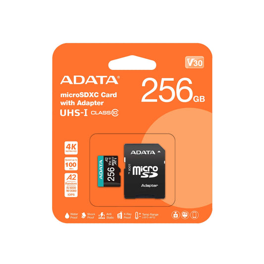 ADATA Premier Pro 256GB U3 A2 V30 microSD Card with Adapter Lifetime Wty