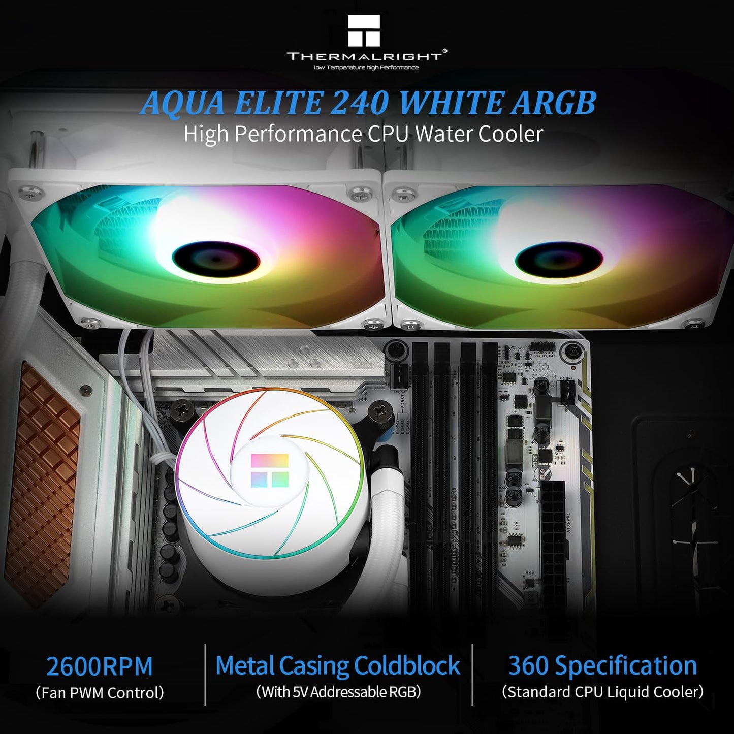 ThermalRight Aqua Elite 240 WHITE ARGB AIO Liquid Cooler w/ 2x 120mm Fan 3Yr Wty