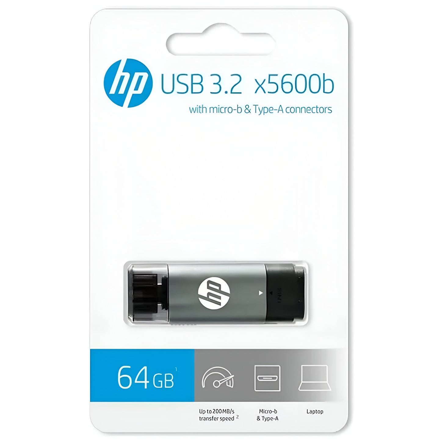 HP X5600B 64GB USB 3.2 Flash Drive 2Yr Wty w/ Micro-USB Adapter