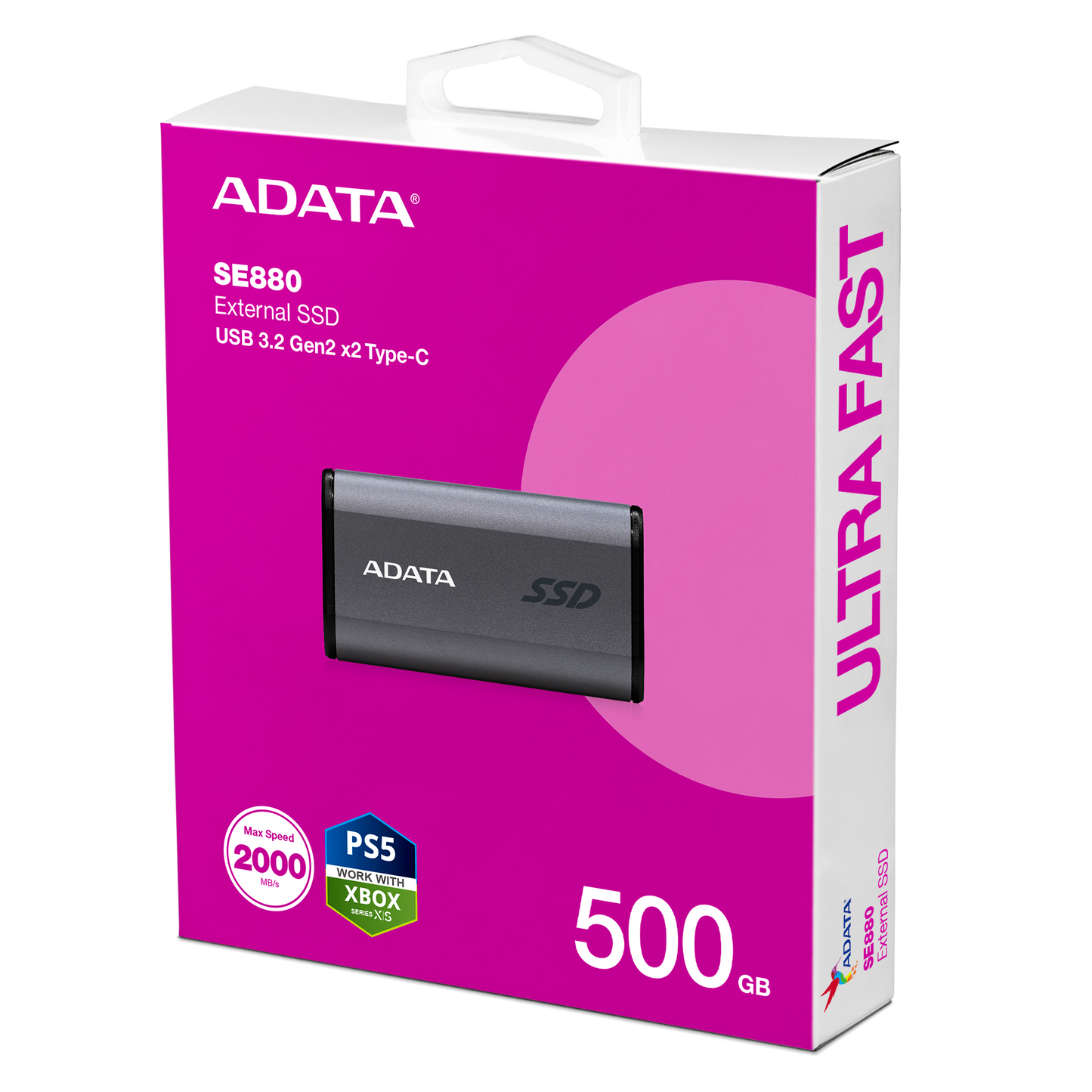 ADATA SE880 USB3.2 Gen2 500GB Type-C External SSD 5Yr Wty