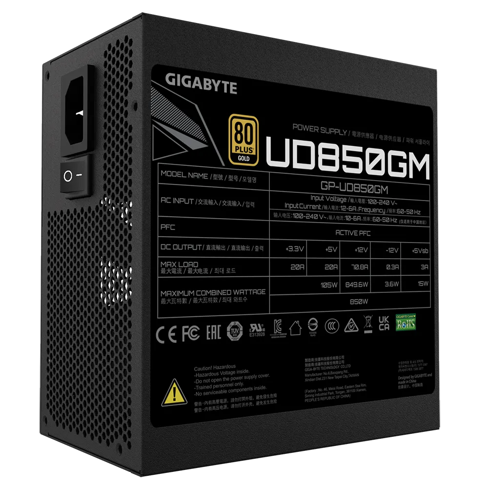 Gigabyte UD Series UD850GM 850W 80Plus Gold Fully Modular 5Yr Wty PSU